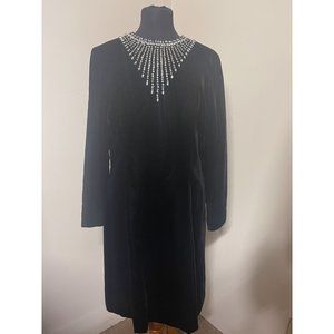 Vintage Royal Lynne Black Velvet & Rhinestone Formal Dress Size 14